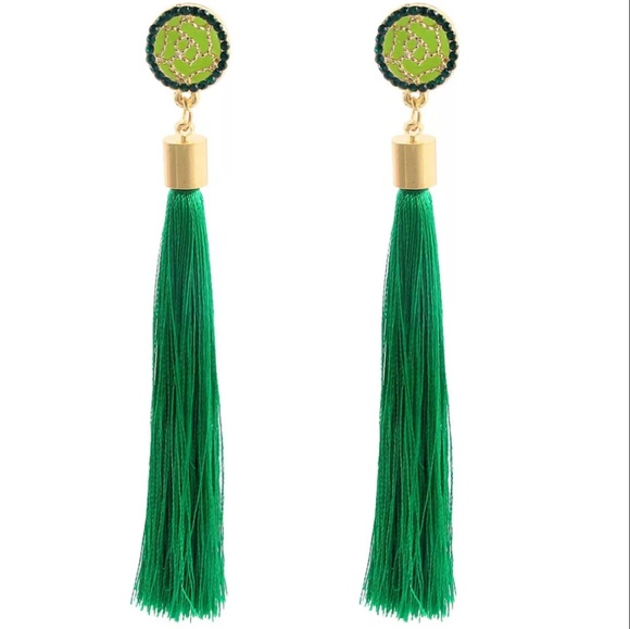 Long Fringe Tassel Statement Rhinestone Earrings - Picture 2 of 4